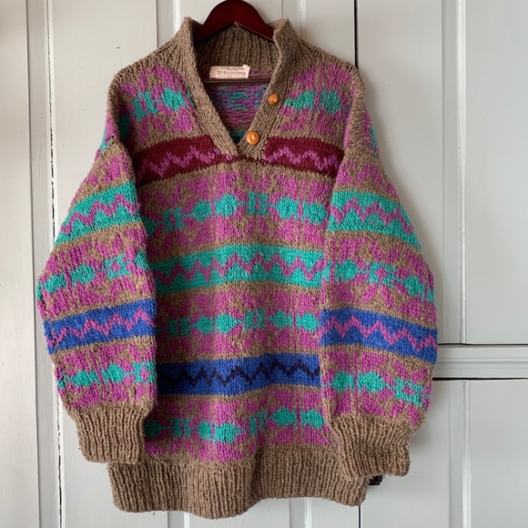 Sold🎈Vintage 90s Wool Sweater Collar Handmade Ecuador - Picture 12 of 14